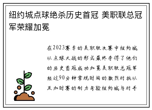 纽约城点球绝杀历史首冠 美职联总冠军荣耀加冕